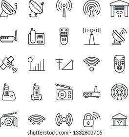 Thin Line Icon Set - antenna vector, satellite, office phone, radio, remote control, wireless, cellular signal, lock, router, garage gate