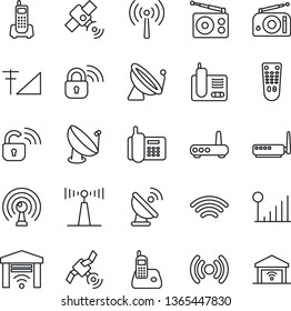 Thin Line Icon Set - antenna vector, satellite, office phone, radio, remote control, wireless, cellular signal, lock, router, garage gate