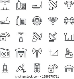 Thin Line Icon Set - antenna vector, satellite, office phone, radio, remote control, wireless, cellular signal, lock, router, garage gate
