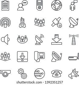 Thin Line Icon Set - antenna vector, satellite, speaking man, team, office phone, speaker, remote control, network, download, clipboard, company, wireless, router, web camera, intercome, gear