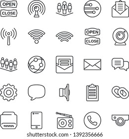 Thin Line Icon Set - antenna vector, phone, gear, mail, team, radio, speaker, network, cell, dialog, chain, hdmi, message, wireless, clipboard, company, open close, web camera