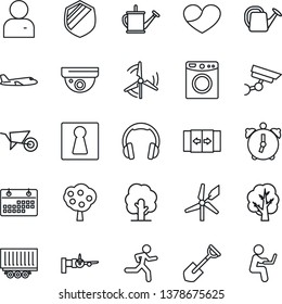 Thin Line Icon Set - automatic door vector, female, boarding, plane, shovel, tree, watering can, wheelbarrow, run, truck trailer, shield, headphones, heart, user, alarm, calendar, windmill, fruit