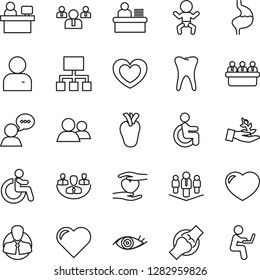 Thin Line Icon Set - baby vector, disabled, team, meeting, manager place, heart, hand, stomach, real, tooth, eye, joint, client, speaker, group, user, company, desk, palm sproute, hierarchy