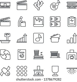 Thin Line Icon Set - baby room vector, airport building, checkroom, growth statistic, document reload, pulse clipboard, route, railroad, satellite, fragile, heavy scales, clapboard, menu, scanner