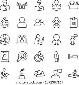Thin Line Icon Set - baby vector, disabled, reception, bed, speaking man, pedestal, team, doctor, client, speaker, group, user, identity card, meeting, manager, search, estate agent, with notebook