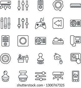 Thin Line Icon Set - baggage conveyor vector, passport control, stamp, gamepad, settings, rewind, tuning, record, air conditioner, home, remote, intercome, app