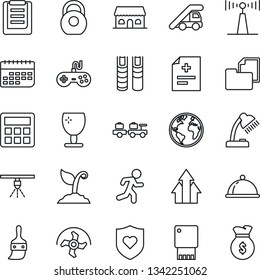 Thin Line Icon Set - baggage larry vector, ladder car, ripper, sproute, diagnosis, run, heart shield, earth, term, clipboard, folder document, fragile, heavy, antenna, gamepad, themes, calculator