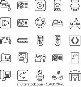 Thin Line Icon Set - baggage conveyor vector, passport control, stamp, gamepad, remote, fast forward, rewind, rec button, record, air conditioner, vip zone, home, intercome, app, garage gate