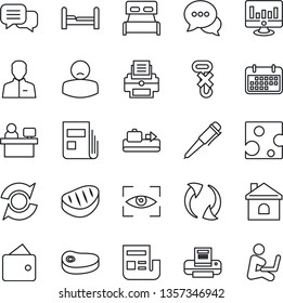 Thin Line Icon Set - baggage conveyor vector, pen, manager place, statistic monitor, house, patient, term, no hook, dialog, update, user, news, printer, bedroom, steak, cheese, eye scan, wallet