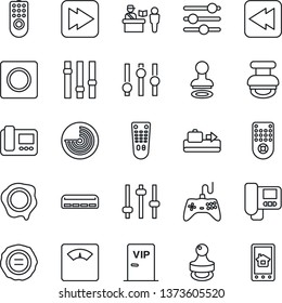 Thin Line Icon Set - baggage conveyor vector, passport control, stamp, radar, scales, gamepad, settings, remote, fast forward, rewind, tuning, record, air conditioner, vip zone, intercome, home app