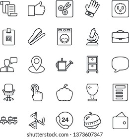 Thin Line Icon Set - baggage larry vector, contract, office chair, document, watering can, glove, pumpkin, microscope, diet, pin, 24 hours, fragile, touch screen, speaker, finger up, message, cut