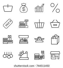 thin line icon set : basket, money bag, diagram, percent, sale, cashbox, remove from, store, market scales, shopping, mall, shop