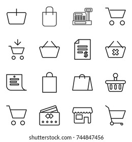 thin line icon set : basket, shopping bag, cashbox, cart, add to, account balance, delete, list, credit card, shop