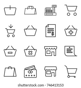 thin line icon set : basket, shopping bag, cashbox, cart, add to, account balance, remove from, delete, shop, list, credit card