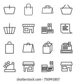 thin line icon set : basket, shopping bag, shop, store, list, cashbox, mall
