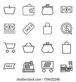 Thin line icon set : basket, wallet, purse, money, sale, shopping bag, dollar arrow, cart, cashbox, delivery, mall