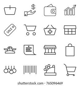 Thin line icon set : basket, investment, wallet, diagram, sale, cart, add to, market, scales, shopping list, bag, bar code, cashbox