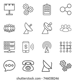 thin line icon set : billboard, gear, clipboard, share, team, satellite antenna, group, server, phone pay, chip, balloon, gears