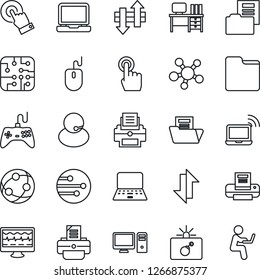 Thin Line Icon Set - bomb in case vector, wireless notebook, mouse, desk, pc, printer, monitor pulse, support, gamepad, network, touch screen, laptop, share, folder, data exchange, document, chip
