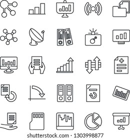 Thin Line Icon Set - bomb in case vector, growth statistic, office binder, crisis graph, document, monitor, reload, diagnosis, folder, barcode, satellite antenna, share, scanner, sd, data exchange
