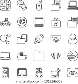Thin Line Icon Set - bomb in case vector, wireless notebook, mouse, virus, support, folder document, gamepad, tv, touch screen, laptop pc, share, hdmi, network, chip, web camera, home control app
