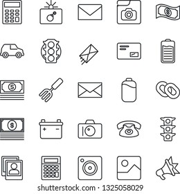 Thin Line Icon Set - bomb in case vector, camera, mail, garden fork, cash, traffic light, chain, battery, mobile, gallery, photo, calculator, phone, car, advertising