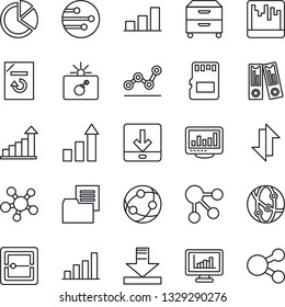 Thin Line Icon Set - bomb in case vector, growth statistic, office binder, document reload, folder, network, share, scanner, sd, data exchange, download, monitor statistics, bar graph, pie, point