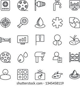 Thin Line Icon Set - bomb in case vector, passport, bed, wind, luggage storage, statistic monitor, water drop, pond, heart diagnostic, ambulance star, patient, important flag, reel, application