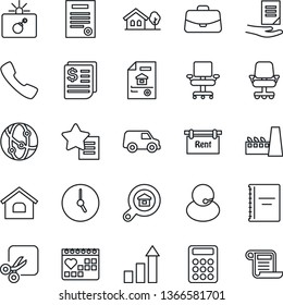 Thin Line Icon Set - bomb in case vector, growth statistic, document, medical calendar, support, receipt, network, favorites list, call, clock, cut, copybook, calculator, office chair, contract, car