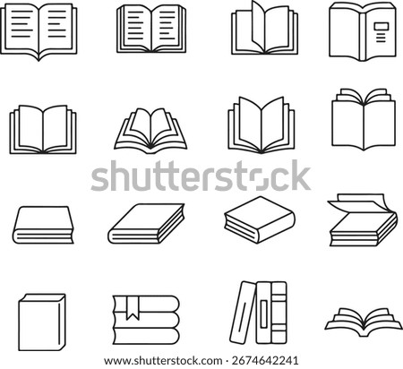 Thin line icon set for books book reading literature library education study knowledge pages textbooks. Pixel perfect icons editable stroke.