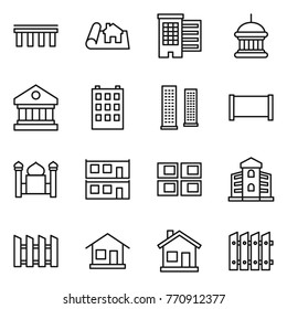 Thin Line Icon Set : Bridge, Project, Houses, Goverment House, Library, Building, Skyscrapers, Fence, Minaret, Modular, Panel, Home