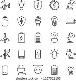 Thin Line Icon Set - bulb vector, battery, low, protect, charge, desk lamp, windmill, socket, power plug, energy saving, idea