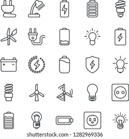 Thin Line Icon Set - bulb vector, battery, low, protect, charge, desk lamp, windmill, socket, power plug, energy saving, idea