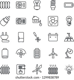Thin Line Icon Set - bulb vector, ripper, battery, low, rca, desk lamp, heater, air conditioner, fridge, home control, power plug, fan, water, radiator, warm floor, energy saving, windmill, idea