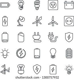 Thin Line Icon Set - bulb vector, battery, low, protect, charge, desk lamp, windmill, socket, power plug, energy saving, idea