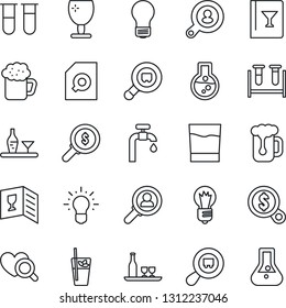 Thin Line Icon Set - bulb vector, blood test vial, heart diagnostic, fragile, search cargo, document, water supply, client, alcohol, wine card, drink, phyto bar, beer, consumer, money, idea, flask