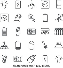 Thin Line Icon Set - bulb vector, ripper, battery, low, rca, charge, desk lamp, air conditioner, fridge, home control, socket, radiator, warm floor, energy saving, windmill, idea