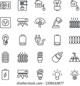 Thin Line Icon Set - bulb vector, ripper, battery, low, rca, desk lamp, heater, air conditioner, home control, socket, power plug, water, radiator, warm floor, energy saving, idea