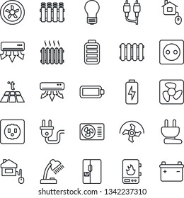 Thin Line Icon Set - bulb vector, ripper, battery, rca, charge, desk lamp, heater, air conditioner, fridge, home control, socket, power plug, fan, water, radiator, warm floor