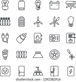 Thin Line Icon Set - Bulb Vector, Ripper, Battery, Low, Rca, Air Conditioner, Fridge, Socket, Fan, Water Heater, Radiator, Warm Floor, Energy Saving, Windmill