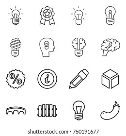 thin line icon set : bulb, medal, head, brain, percent, info, pencil, 3d, bridge, fence, eggplant