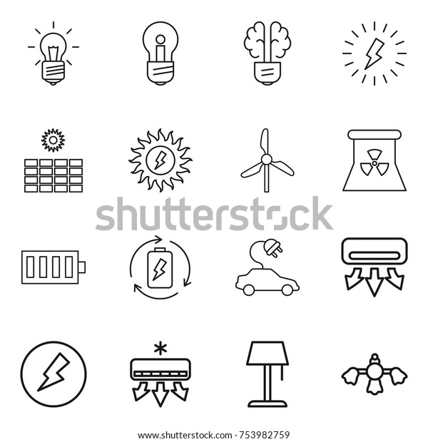 thin\
line icon set : bulb, brain, lightning, sun power, windmill,\
nuclear, battery, charge, electric car, air conditioning,\
electricity, floor lamp, hard reach place\
cleaning