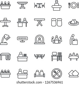 Thin Line Icon Set - cafe vector, baby room, reception, desk, meeting, manager place, picnic table, lamp, restaurant, serviette, reserved, salt and pepper
