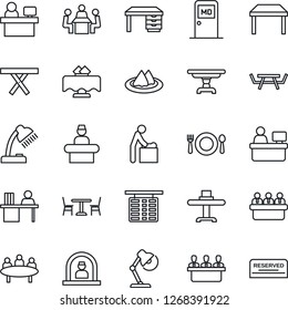 Thin Line Icon Set - cafe vector, baby room, reception, flight table, medical, desk, meeting, manager place, picnic, lamp, restaurant, serviette, reserved