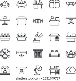 Thin Line Icon Set - cafe vector, reception, flight table, desk, meeting, manager place, picnic, lamp, restaurant, serviette, reserved, salt and pepper