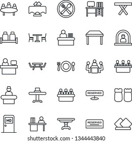 Thin Line Icon Set - cafe vector, reception, medical room, desk, meeting, manager place, picnic table, restaurant, reserved, salt and pepper, serviette