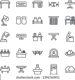 Thin Line Icon Set - cafe vector, baby room, reception, flight table, medical, desk, meeting, picnic, manager, lamp, restaurant, serviette, reserved, salt and pepper