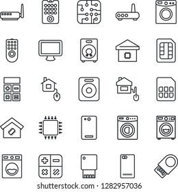Thin Line Icon Set - calculator vector, monitor, speaker, phone back, sim, washer, smart home, control, chip, remote, router, usb flash