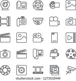 Thin Line Icon Set - camera vector, clapboard, film frame, reel, video, phone back, mobile, gallery, photo, web, intercome, surveillance