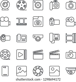 Thin Line Icon Set - camera vector, clapboard, film frame, reel, video, phone back, mobile, gallery, photo, web, intercome, surveillance